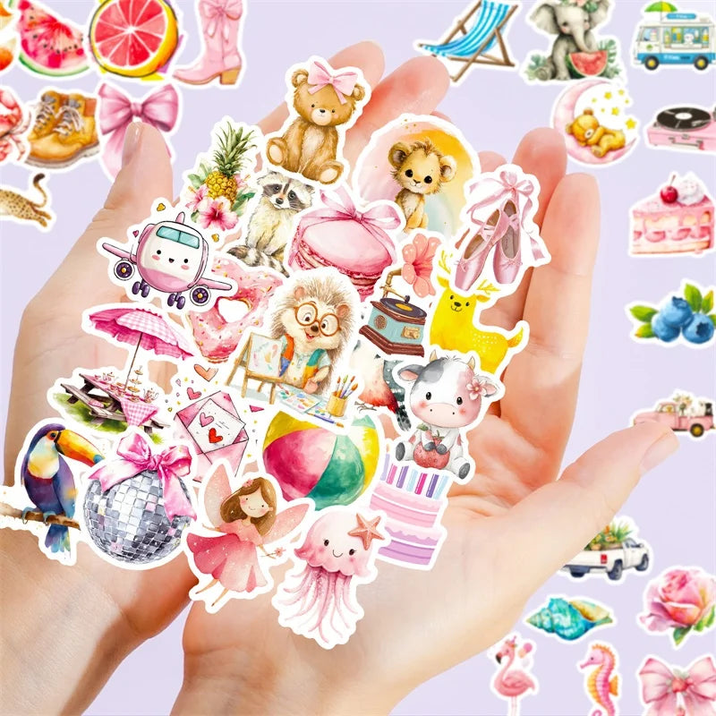 10/30/56PCS Kawaii Pink Item PVC Sticky Sticker Aesthetic Children's DIY Korean Decoration Scrapbooking School Supplies