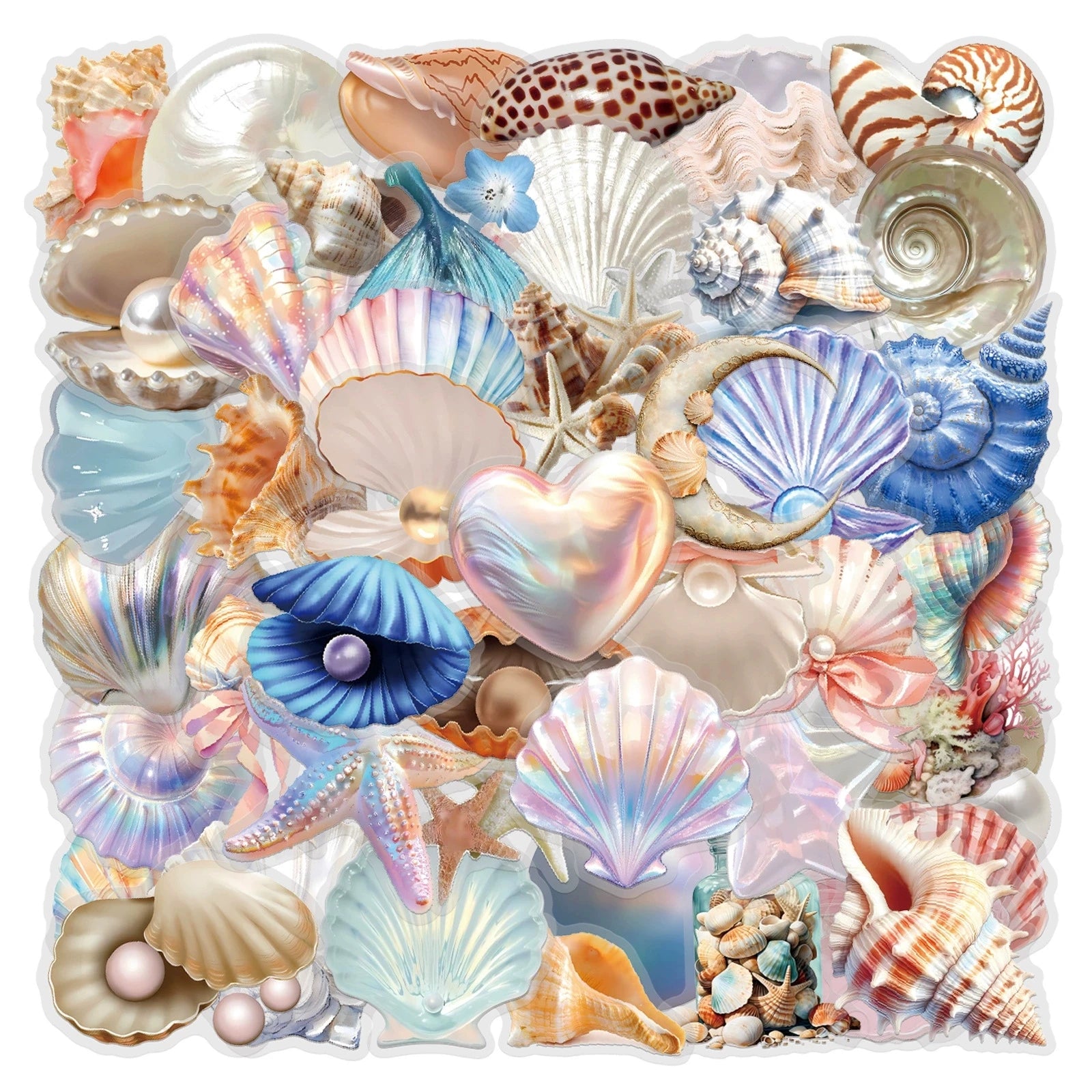 Variety 60PCS Waterproof Transparent PET Butterfly Flower Shell Cartoon Graffiti Stickers DIY Decor Guitar Notebook Stationery