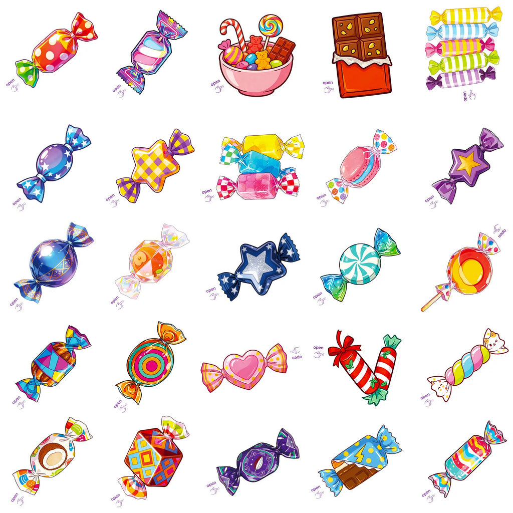 50-Pack Cartoon Colored Candy Stick Stickers Notebooks Luggage Fridges Helmets Storage Boxes Stationery Waterproof Stickers