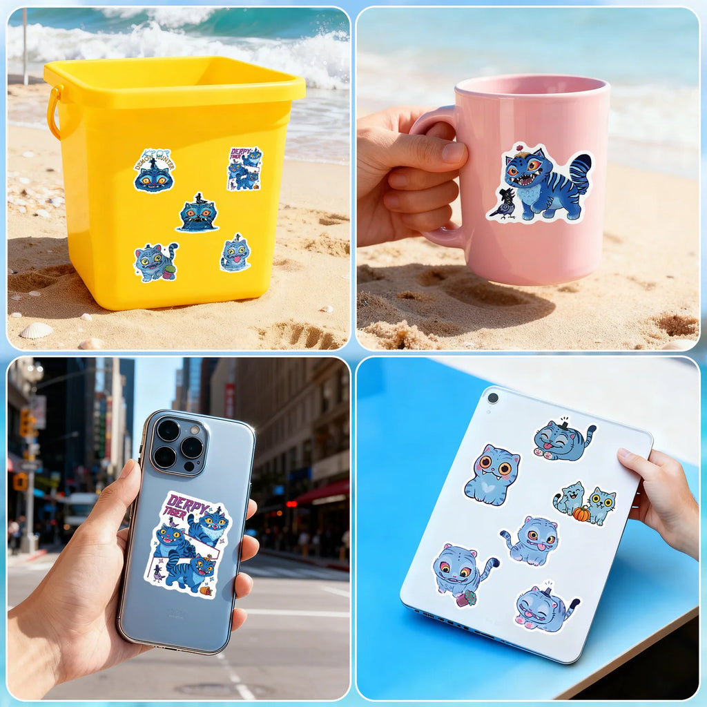 50/100 Pcs Cartoon Cat Funny Face Creative Stickers DIY Game for Storage Box Phone Laptop Stationery Box Cup Decals