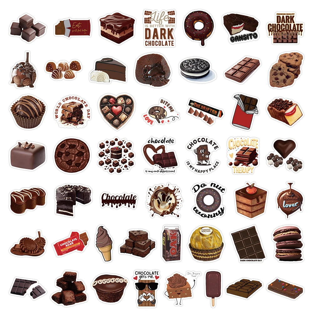50/100PCS Cartoon Chocolate Handmade Account Stickers Luggage  Refrigerator Sticker Decoration Rewards Stationary Stickers