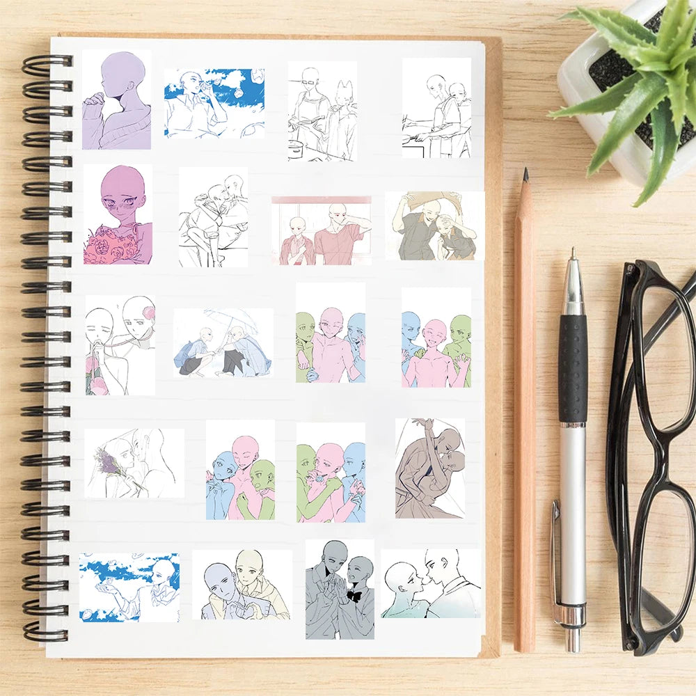 64PCS Oc Painting Template Stickers Laptop Scrapbook Waterproof Luggage Personalized Harajuku Aesthetic Scrapbooking Sticker