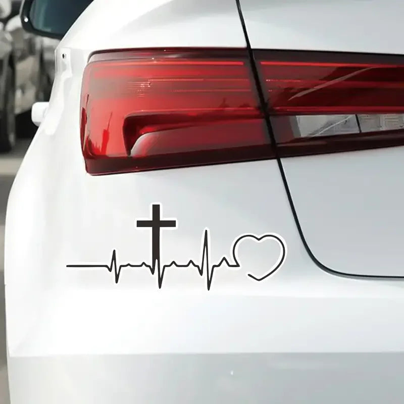Christian Cross Heartbeat Decal Vinyl Sticker Auto Car Truck Wall Laptop