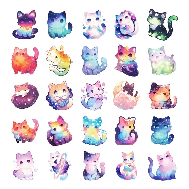 10/30/50PCS Cute Dream Star Cat Sticky PVC Sticker Aesthetic Stationery DIY Decoration Scrapbooking School Supplies for Kids