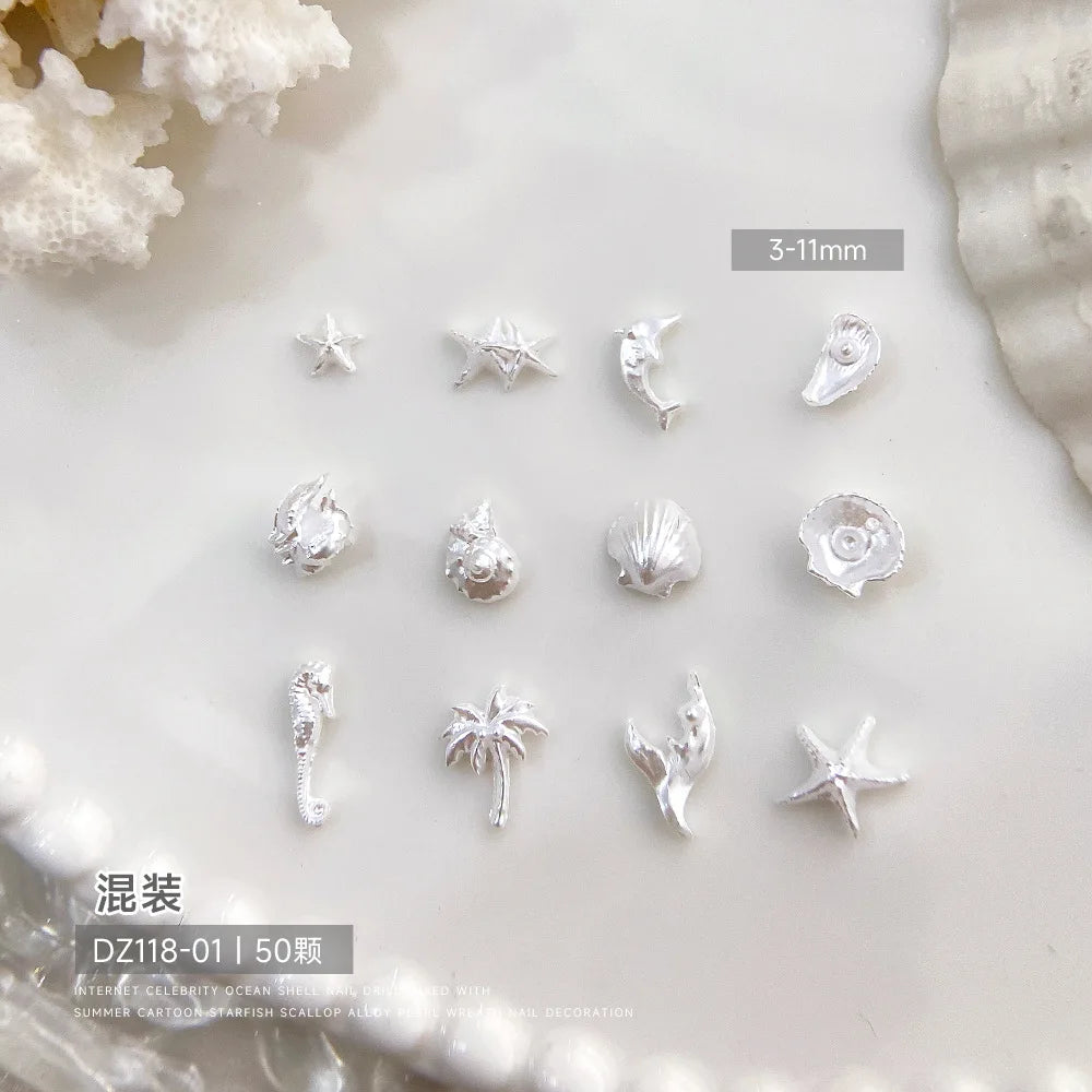30pcs Ocean Shell Pearl Nail Charms Accessories Pearlescent Shell Aurora Nail Art Rhinestones DIY 3D Cute Nail Decorations Parts