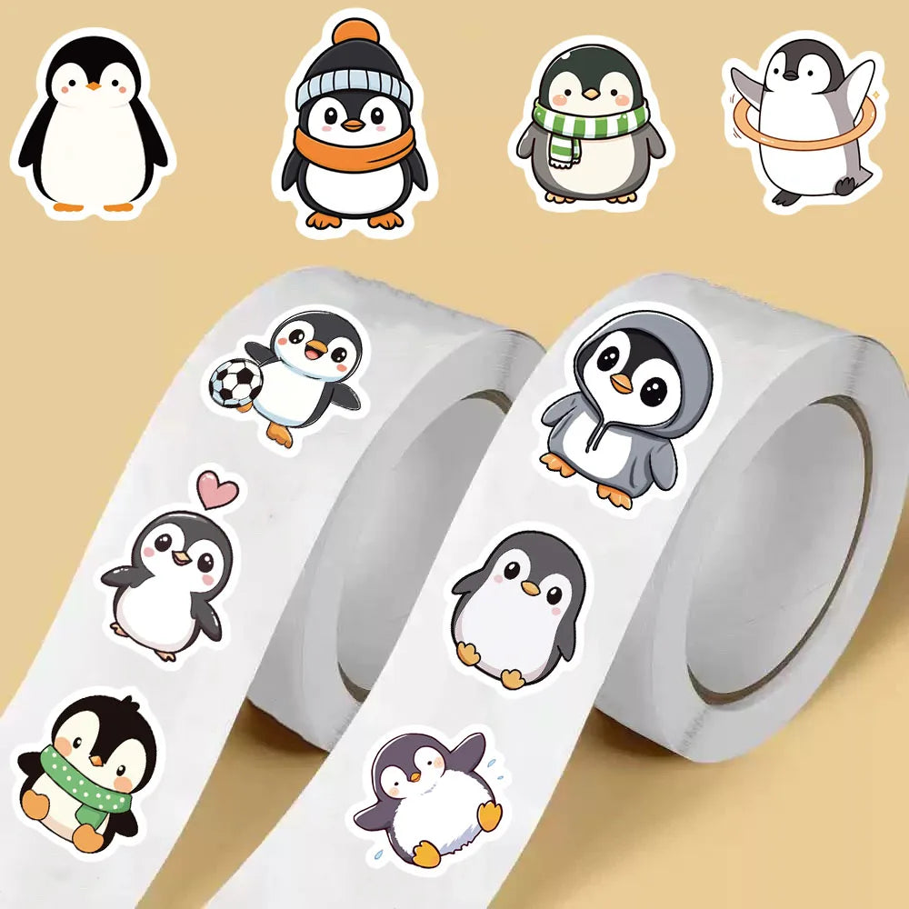 500PCS Penguin Roll Stickers Aesthetic Coffee Cartoon Waterproof Phone Loptop Luggage Refrigerator Skateboard Graffiti Sticker