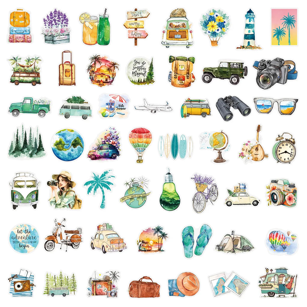50PCS Transparent PET Fresh&Simple Outdoor Travel Stickers Travel Maps Decoration Stationery Notebook Luggage Stickers
