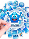 50/100 Pcs Blue Mood Management Stickers Cartoon Emoji Alphabet for Game Phone Toy Shelf File Holder Laptop Decals
