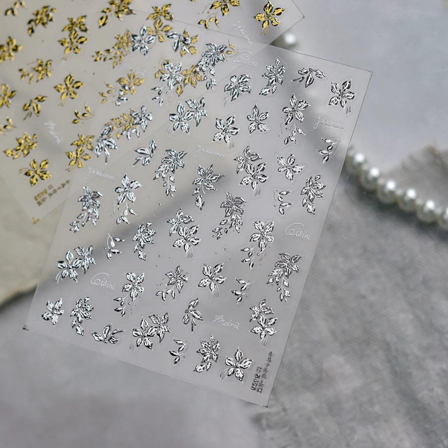 Luxury Metal Hand Painting Nail  Stickers Gold Silver Flowers Nail 3D Decorations Sticker DIY Adhesive Manicure Accessory Decals