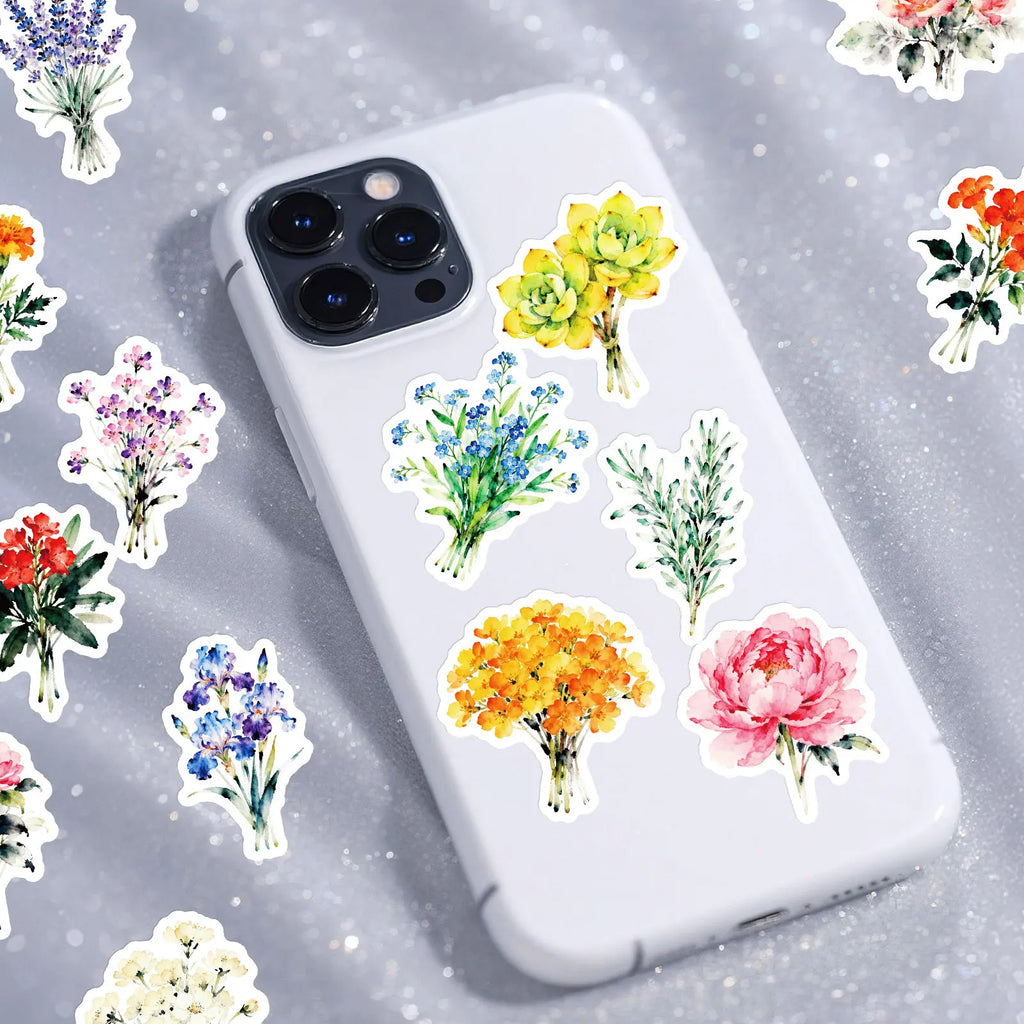 56PCS Fresh Plant Flower Stickers, Phone Cup Suitcase Diary Notebook Kids Stationery Decorative Art Decals Sticker