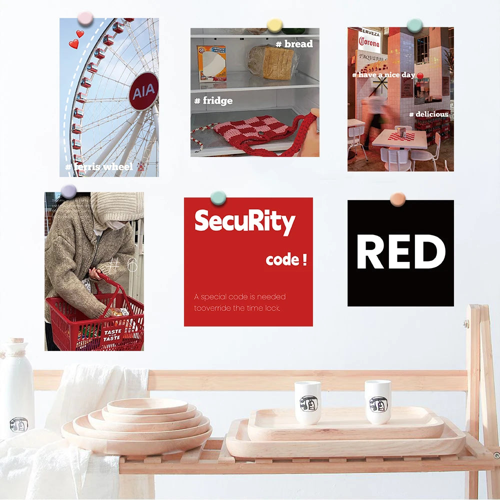 15PCS Red ins wind Posters Sticker Laptop Wall Decoration For Room Luggage Watercolor Cafe Art Bar Background Wall Painting