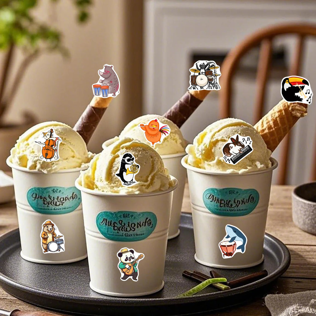 1Roll(500Pcs) Cute Animals Band Group Pattern Stickers 2.5cm/1.0'' 10 Designs Decals Diy Adorn Gifts Packs Home Decor Seal Label
