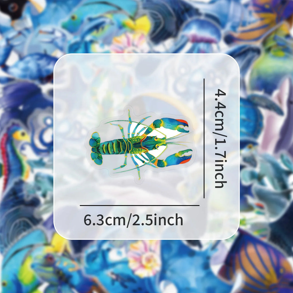 50PCS Cartoon Underwater World Marine Life Stickers PET Decor Phone Stationery Box Waterproof Stickers for Children Rewards