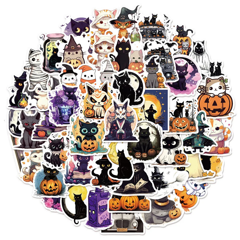 50PCS Halloween Cat Cute Creative Fun Stickers DIY Manual Decoration Luggage Notebook Water Cup Label Stickers