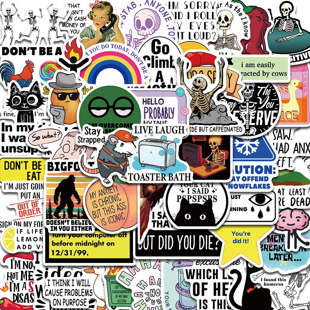 50PCS Snarky MEME Sticker Nostalgia Laptop Scrapbook Cafe Wall Art Picture Luggage Phone Home Cartoon Decoration Stickers ﻿