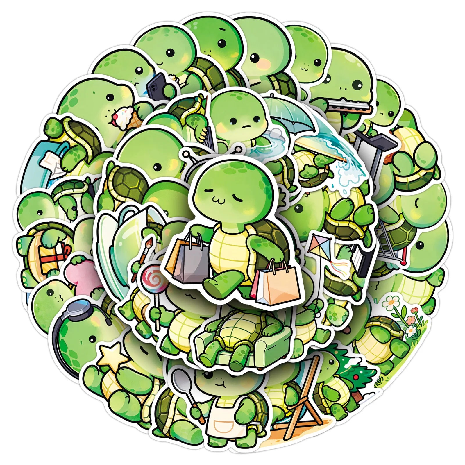 50/100PCS Bean Eye Turtle Sticker Cute Cartoon Animal Waterproof Decorative Mobile Phone Notebook Stationery Sticker
