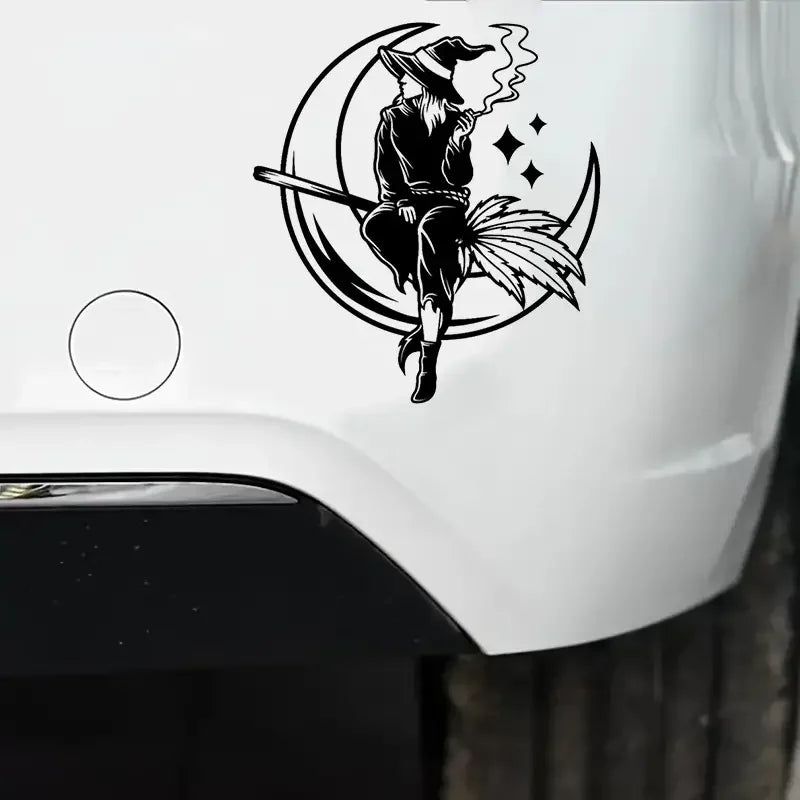 Witch Smoking Night Moon Car Stickers, For Laptop Water Bottle Car Truck Van SUV, Motorcycle Vehicle Window Wall Cup Decals, Aut