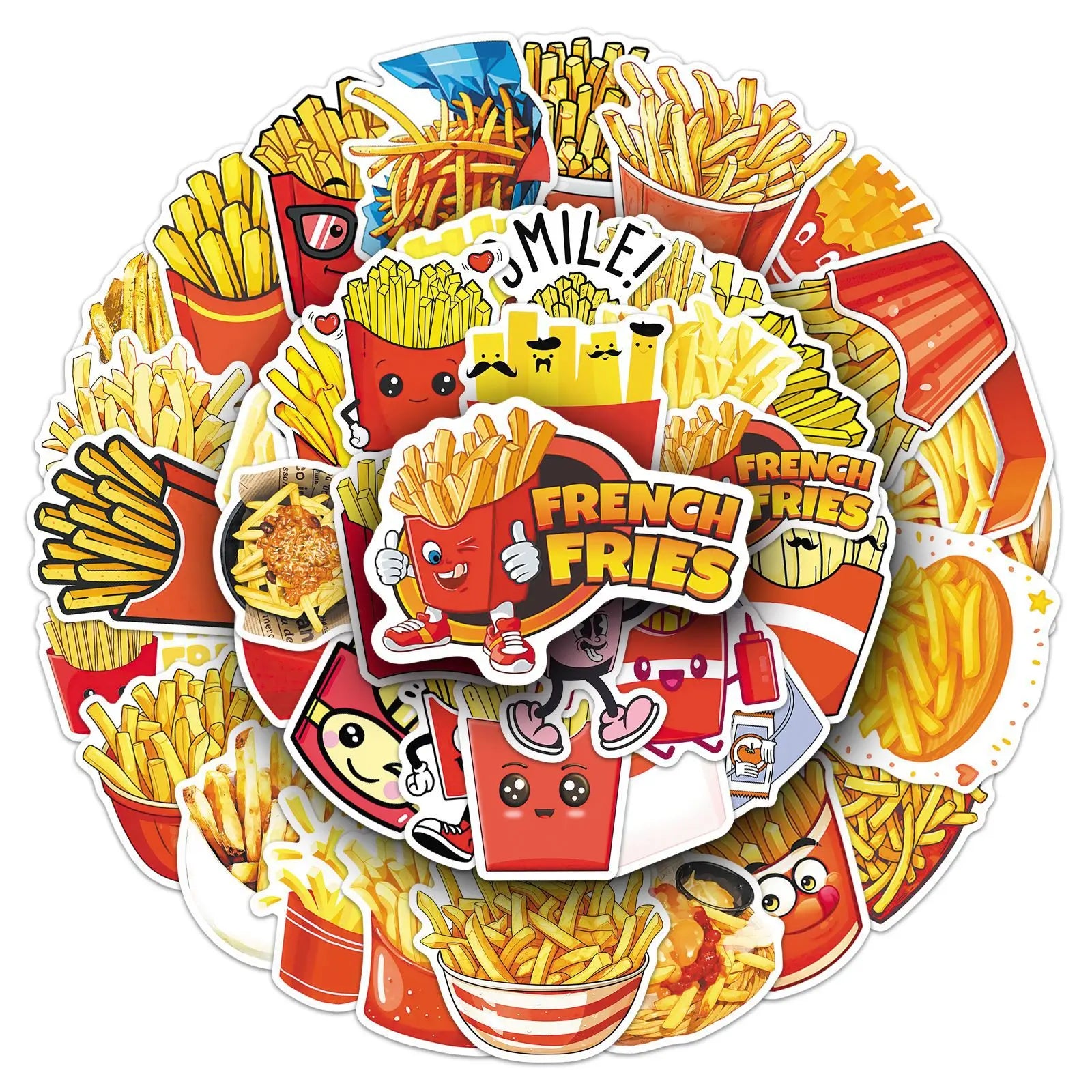 50/100PCS Cartoon French Fry Stickers Delicious Fried Food Graffiti Waterproof Decoration Water Cup Refrigerator Stickers