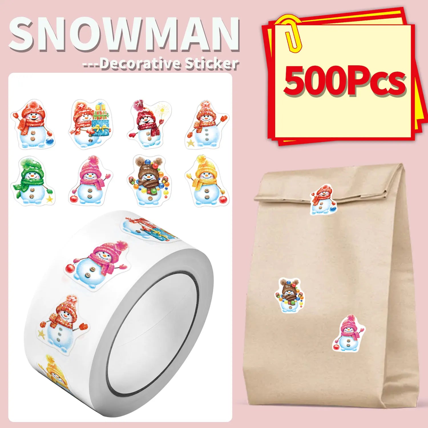 500Pcs Irregular Christmas Snowman Cartoon Stickers 2.5cm/1'' DlY Craft Decoration Festival Scrapbooking Labels Gift Sealing