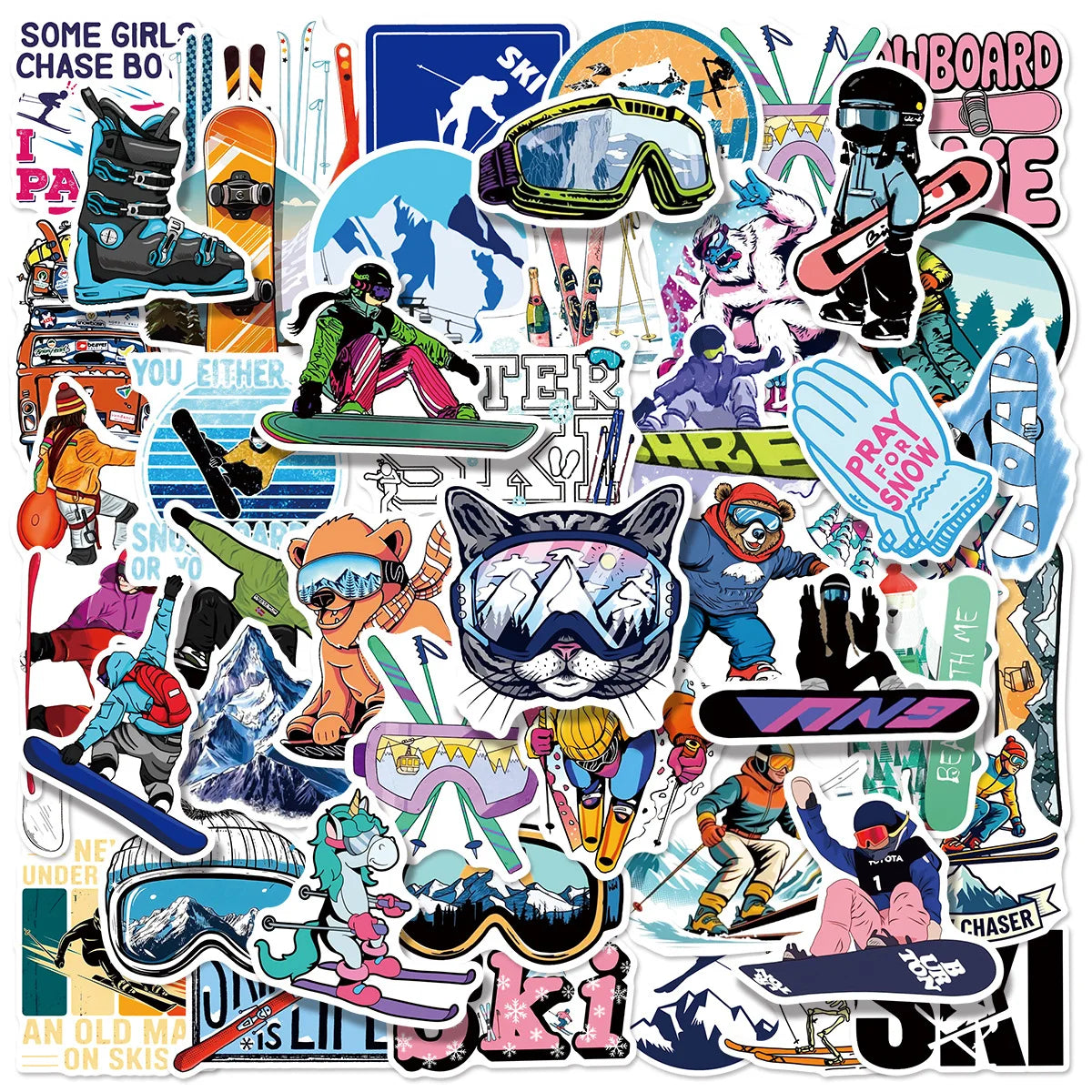 50/100PCS Cartoon Ski Graffiti Stickers  Sports Creative Luggage Stickers Waterproof Stationery Stickers
