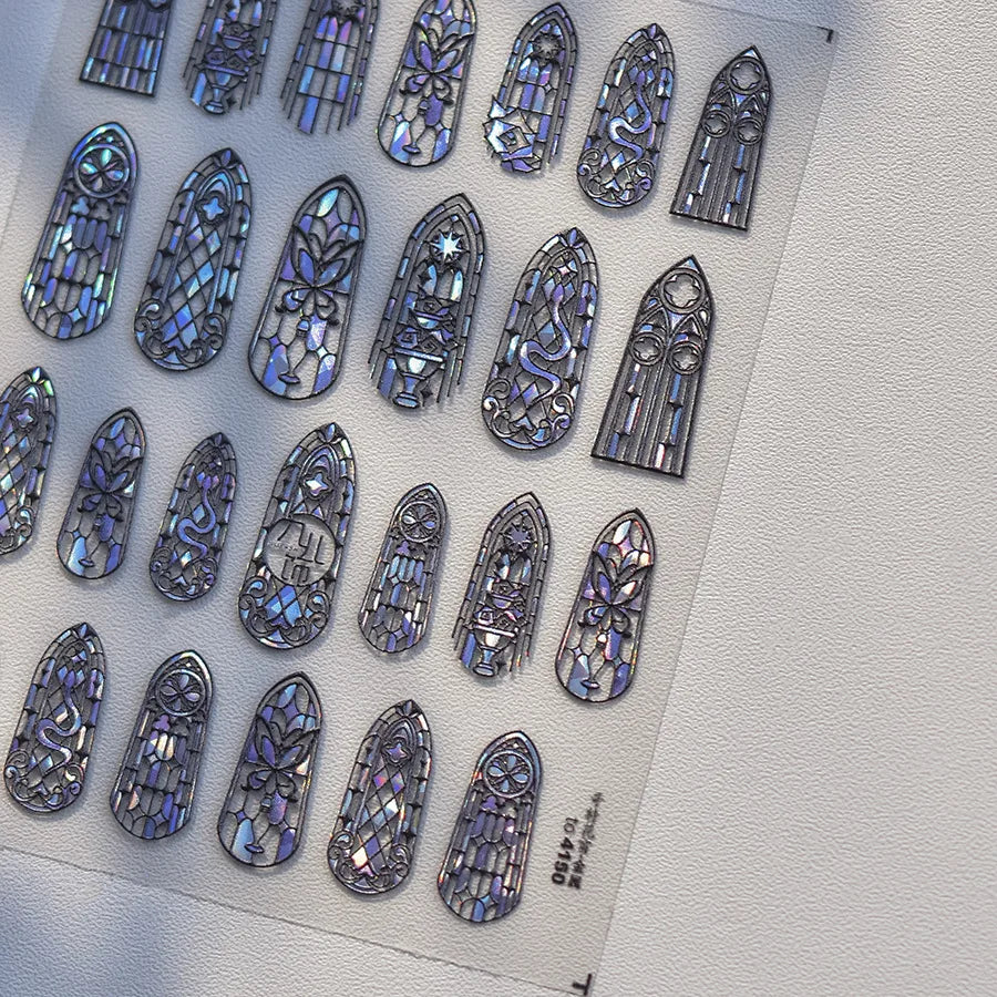 1piece 5D Glass Fragment Nail Sticker High Quality Stained Glass Window Grille Design Glitter Art Decoration Design Nail Sticker