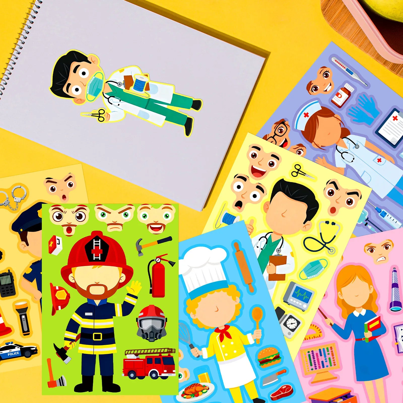 6/12 Pcs Large Different Profession Puzzle Make A Face Stickers Educational DIY for Notebook Stationery Box Desk Drawer Craft