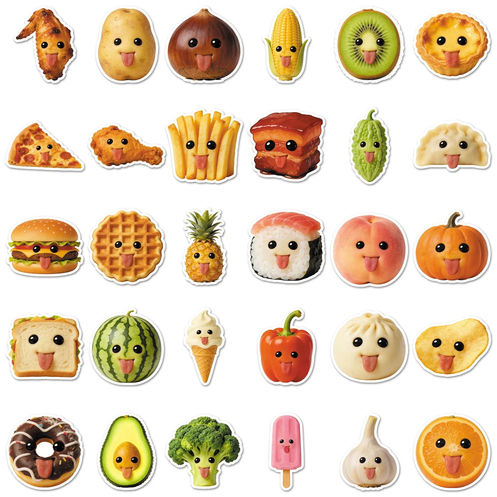 60-Piece Abstract Food Fun Emotion Graffiti Stickers Waterproof Decor DIY for Mobile Phone Case Helmet Guitar Notebook