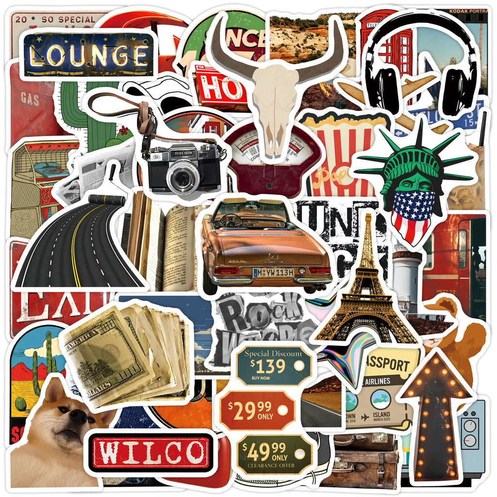 50/100 Pcs American Vintage Aesthetic Stickers for Cup Notebook Desk Suitcase Phone Guitar Envelope Waterproof Decals