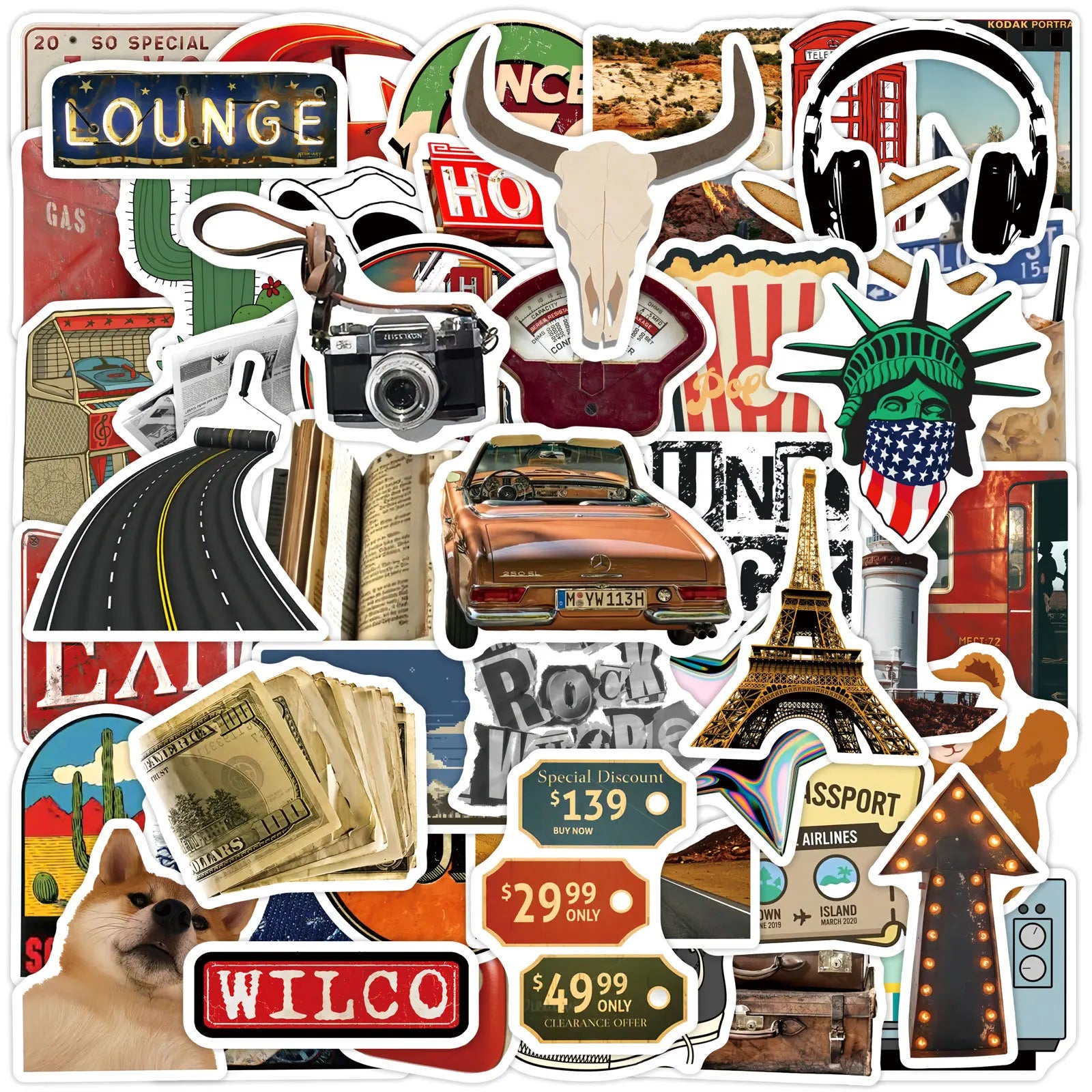 50/100 Pcs American Vintage Aesthetic Stickers for Cup Notebook Desk Suitcase Phone Guitar Envelope Waterproof Decals