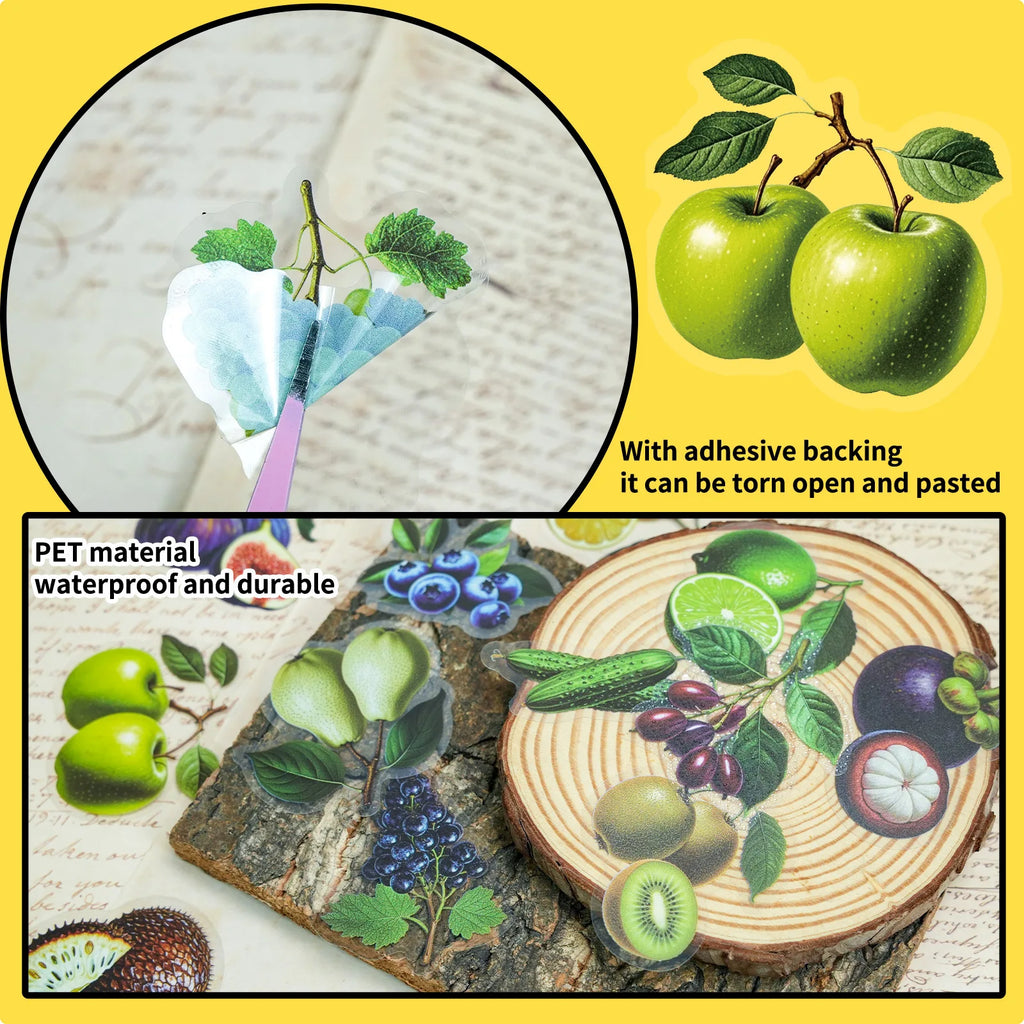 56/112 Pcs New Realistic Plant Fruit Clear PET Waterproof Stickers for Atmosphere Decor Fridge Cabinet Drawer Lunch Box Notebook