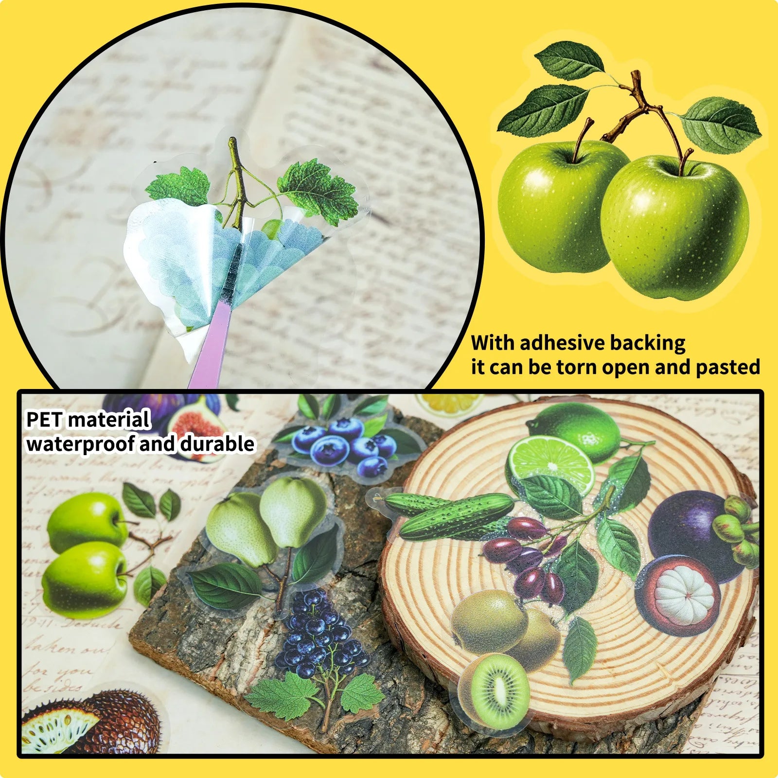 56/112 Pcs New Realistic Plant Fruit Clear PET Waterproof Stickers for Atmosphere Decor Fridge Cabinet Drawer Lunch Box Notebook