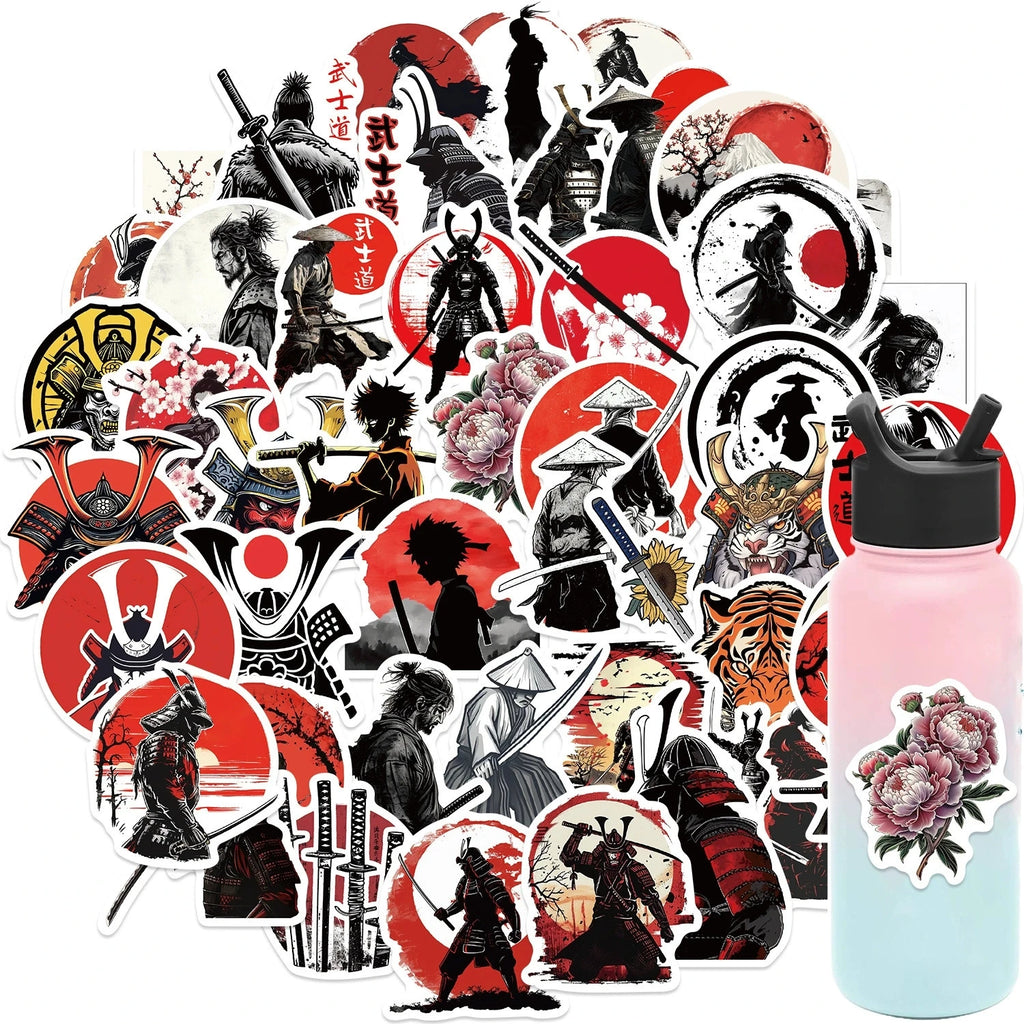 50/100Pcs Japanese Samurai Bushido Stickers Waterproof DIY Cool Gift DIY Stickers for Guitar Helmet Phone Laptop Stickers