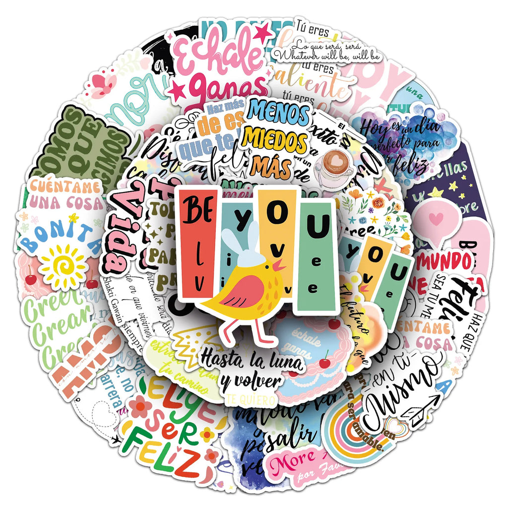 50/100PCS Inspirational Spanish Graffiti Stickers Text Phrases Decoration Phone Water Cup Stationery Notebook Stickers