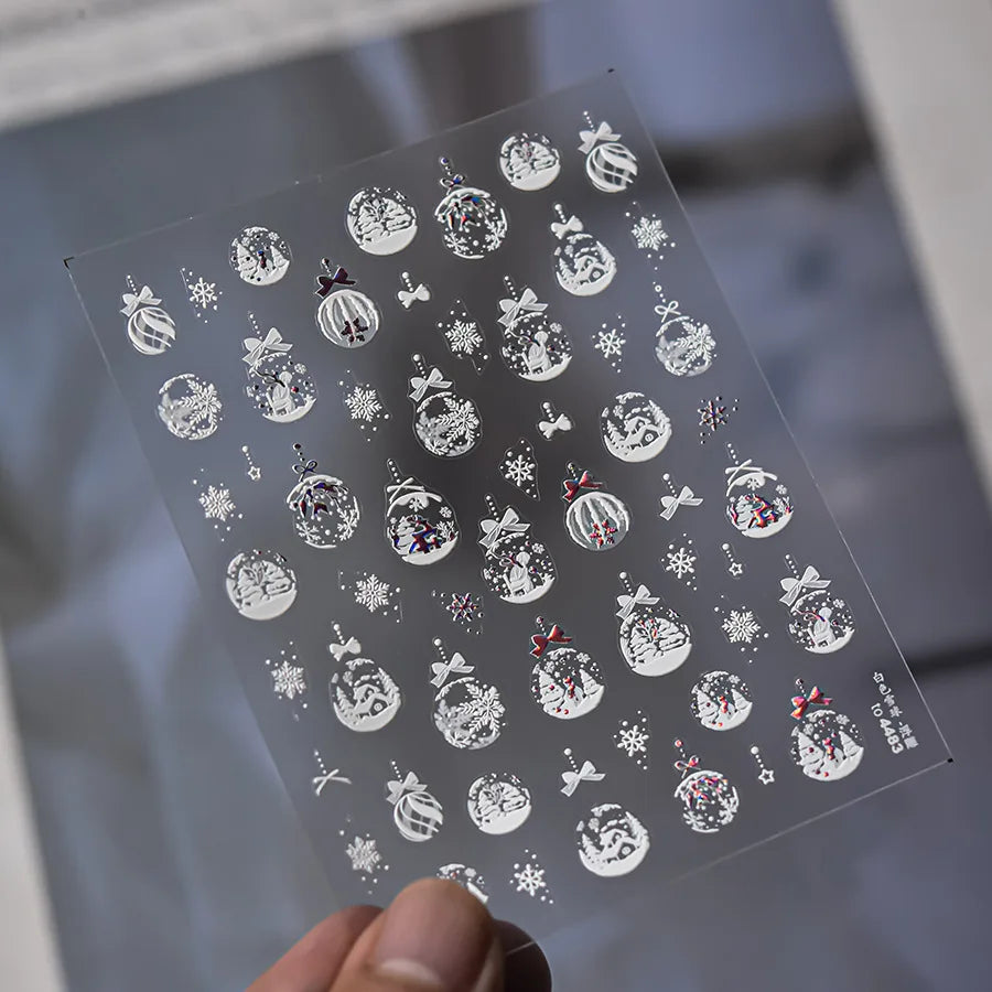 Christmas Gold-embossed Nails Accessories Stickers White Snowball Snowflake Adhesive Nail Art Stickers DIY Winter Nails Decorati