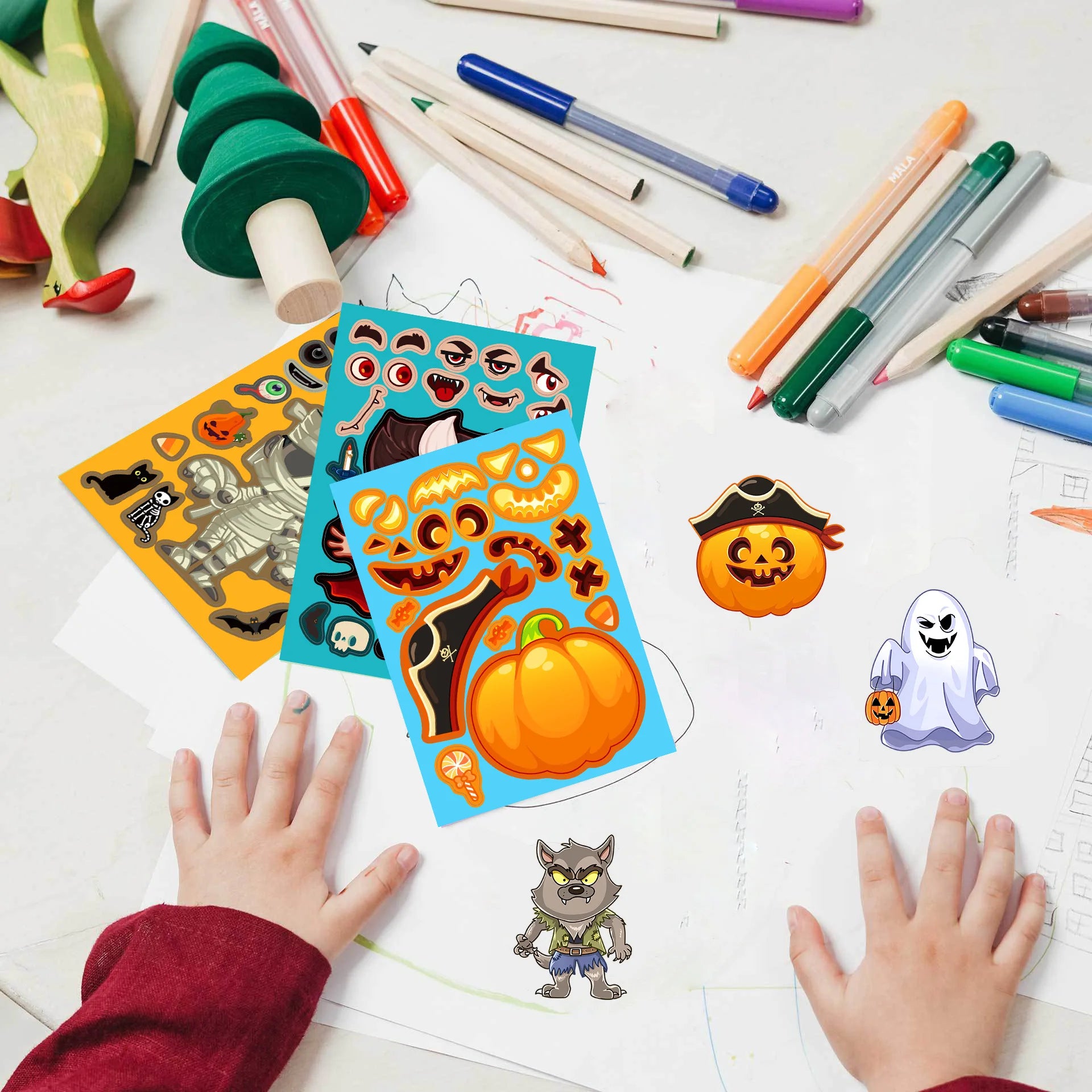 8PCS Cartoon Halloween Card Stickers Cute Cartoon Harajuku Characters Laptop Luggage Guitar Skateboard Waterproof Decals Sticker