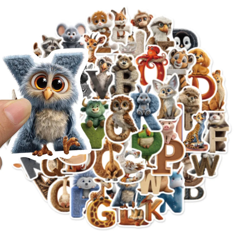 50PCS Cartoon Letter Animal Learning Reward Sticker Pack DIY Brochure Decoration Tablet Laptop Toy Stickers