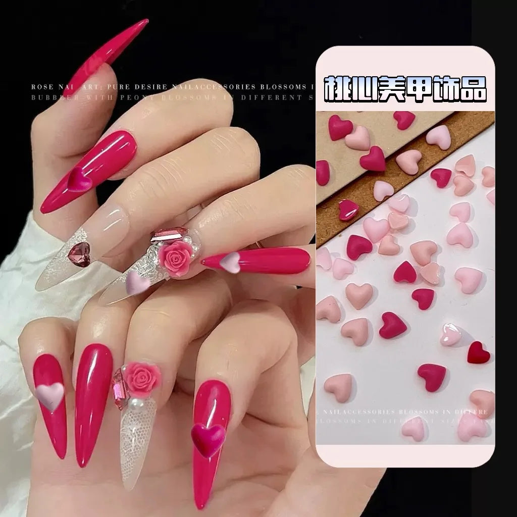 Heart-shaped Nail Accessory Sweet Pink Resin with Rhinestones Nail Art Decorations 5/6mm Love Heart Cute Nail Charms Jewelry DIY