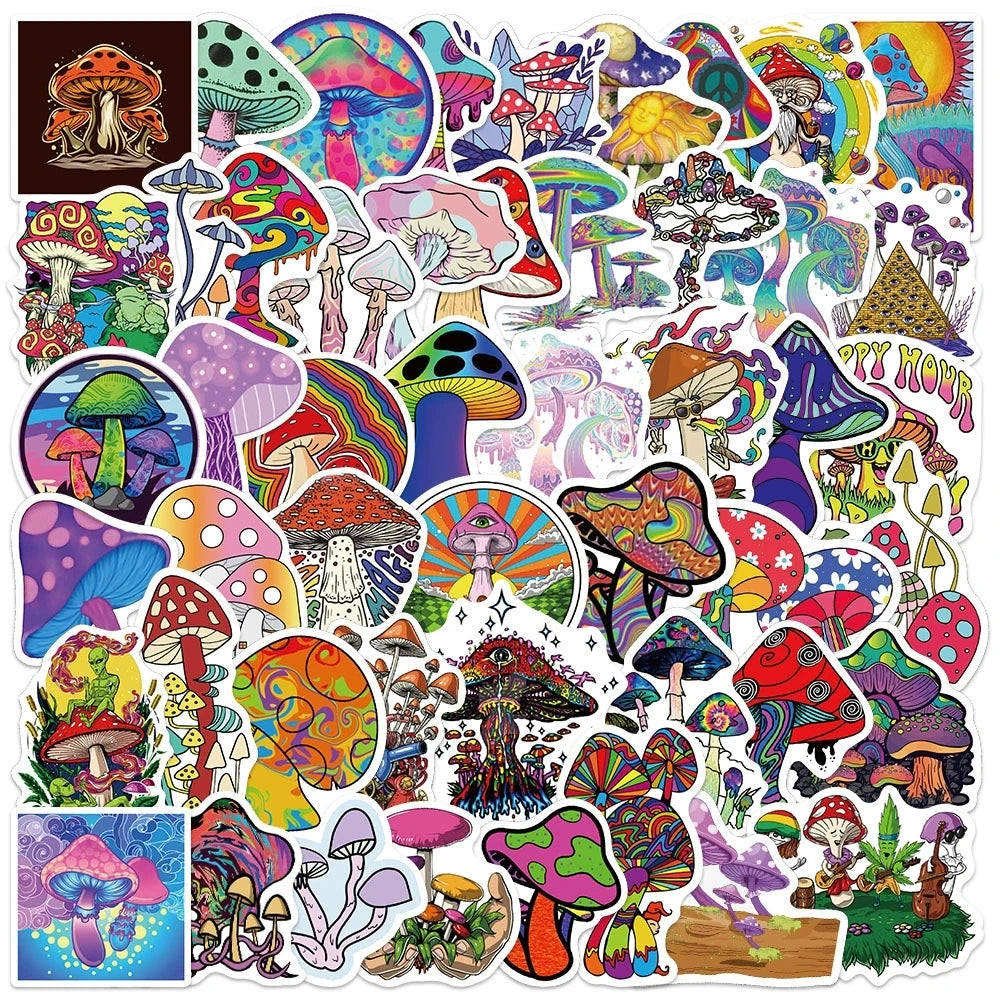 50/200PCS Cartoon Watercolor Mushroom Graffiti Stickers Luggage Guitar Notebook Stationery Decoration Waterproof Stickers