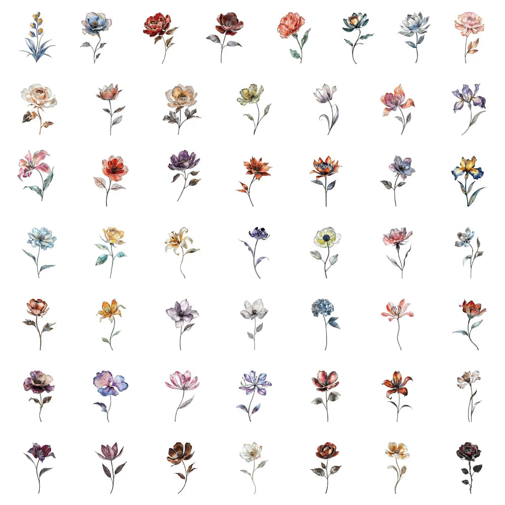 50PCS Silver Stamen Flower Decoration Stickers Computer Scrapbook Refrigerator Phone Case Decoration Stickers