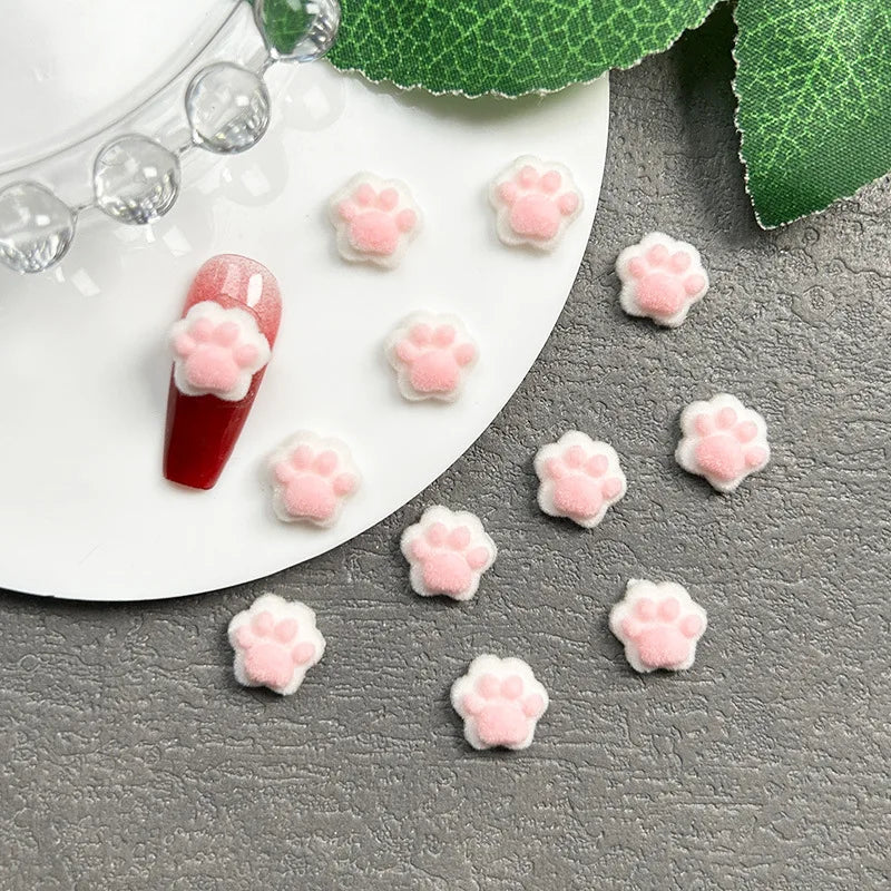 Winter Flocked Cat Paw Cartoon Nail Art Accessories Colorful 3D Bear Paw Resin Nail Charms DIY 10pcs Manicure Decorations Parts