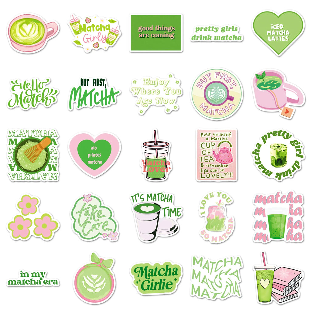 50-Pack Green Matcha Motivational Aesthetic Stickers Waterproof Decorations for Phone Case Water Bottle Stationery Notebook