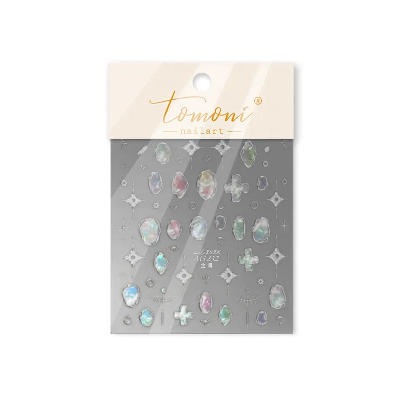 Gold Scepter Frames Nail Art Stickers Lavish Jewel Crown Patterns 5D Metal Nail Sticker Self Adhesive Manicure Decorat Decal DIY