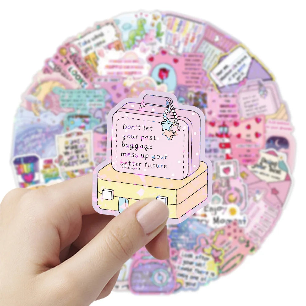 50/100Pcs Inspirational Text Aesthetic Sticker Flash Film Decals Office Stationery School Supplies Car Headset Water Cup Sticker