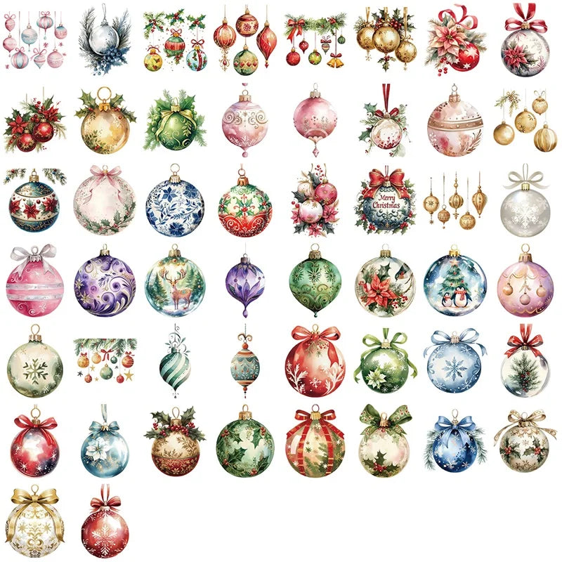 50PCS Cartoon Christmas Bell PET Sticky Sticker Aesthetic Tear Open DIY Decoration Scrapbooking Supplies for Kids