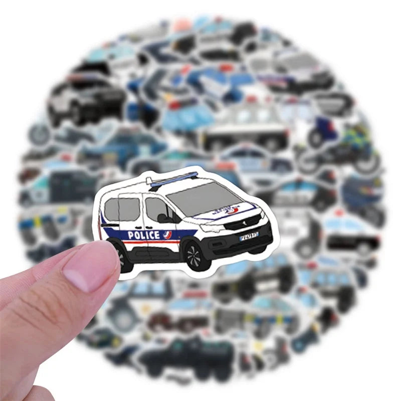 10/30/60PCS Kawaii Police Car PVC Sticky Stickers Aesthetic DIY Colored Phone Laptop Luggage Skateboard Graffiti Decals