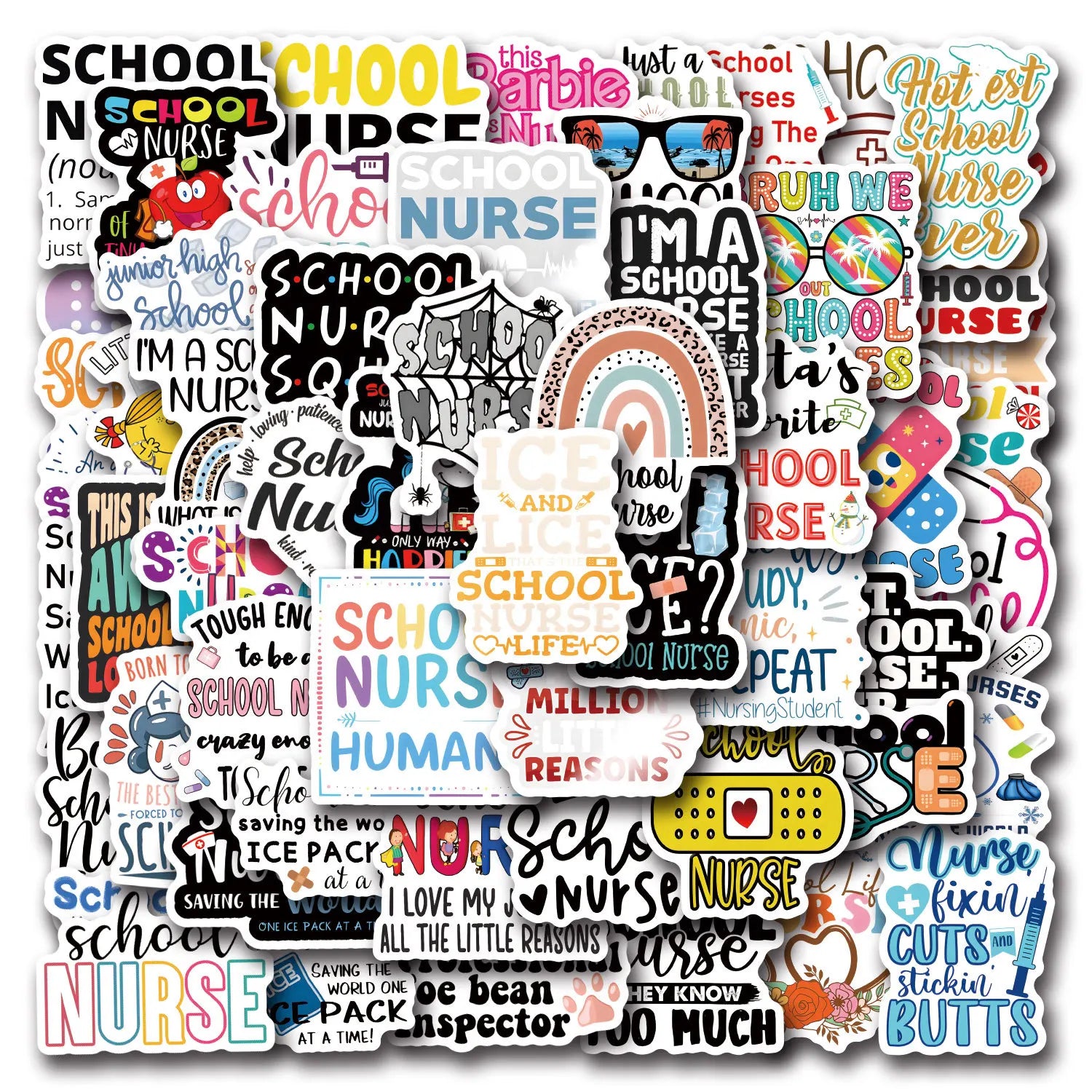 55/110PCS Cartoon School Nurse Graffiti Waterproof Sticker Car Luggage Student Stationery Notebook Sticker Decals
