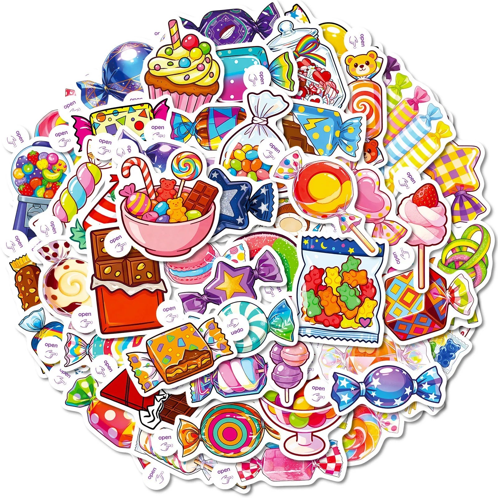 50-Pack Cartoon Colored Candy Stick Stickers Notebooks Luggage Fridges Helmets Storage Boxes Stationery Waterproof Stickers