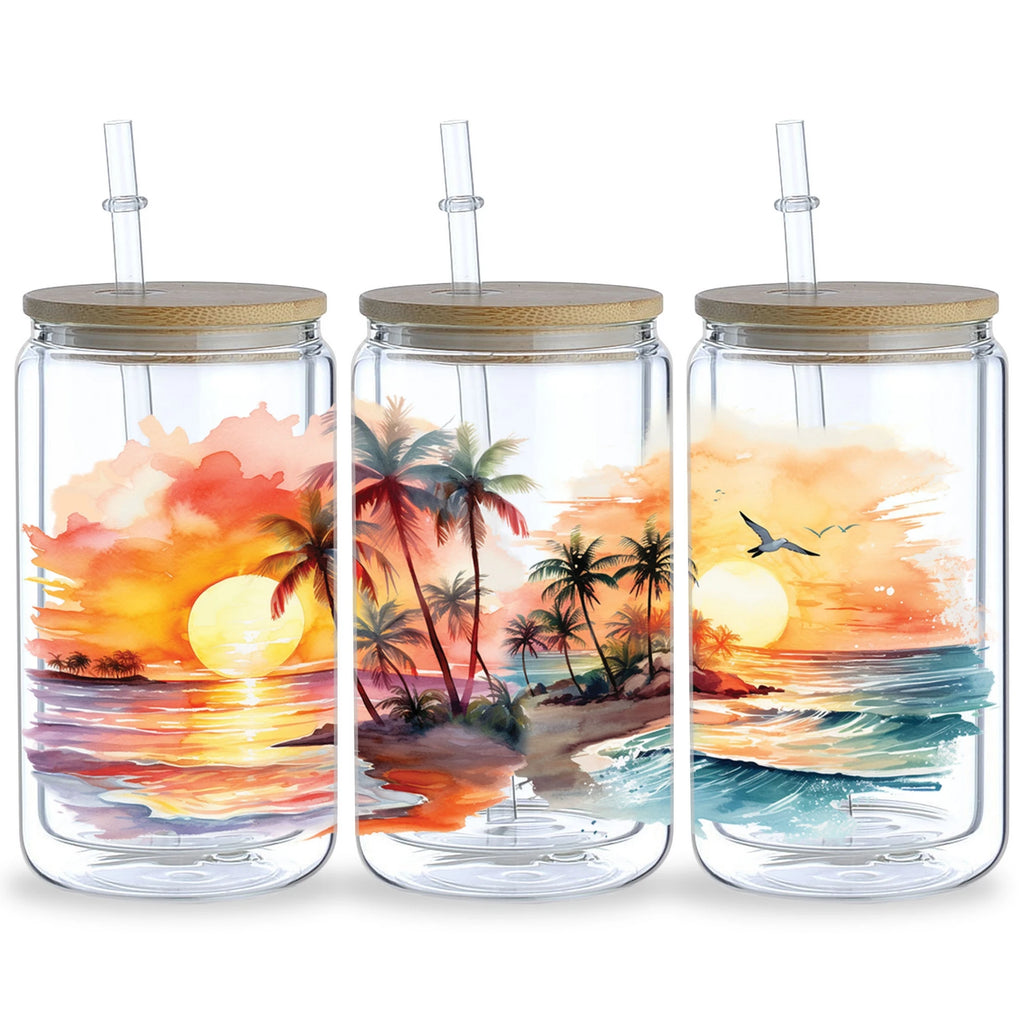 5 Sheets Sunset UV DTF Cup Stickers, DTF Transfer Stickers, Waterproof Beach Wipe-Off Transfer Paper for 16oz Glass, Mugs, Craft