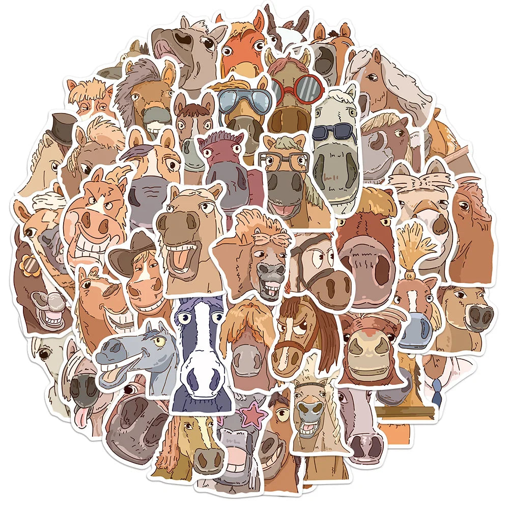 50PCS Cartoon Horse Funny Fun Stickers DIY Scrapbook Phone Case Laptop Tablet Decoration Toy Stickers