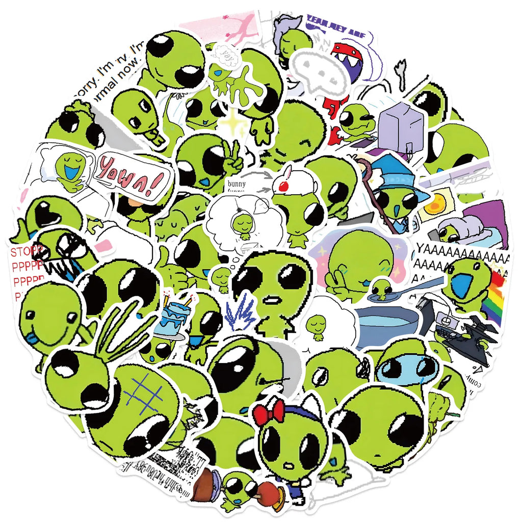 52Pcs Cute Cartoon Green Star Graffiti Stickers DIY for Luggage Notebook Waterproof Stationery Children Reward Stickers